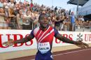 Justin Gatlin from the USA reacts after winning the men's 100m race at the Athletissima IAAF Diamond League athletics meeting in the Stade Olympique de la Pontaise in Lausanne, Switzerland, Thursday, July 3, 2014. (AP Photo/Keystone, Valentin Flauraud)
