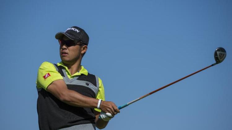 In this file photo, Hideki Matsuyama of Japan makes a tee shot during round three of the Frys.com Open at the CordeValle Golf Club in San Martin, California, on October 12, 2013