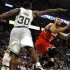 Philadelphia 76ers guard Turner drives to the basket against Celtics forward Bass during their NBA Eastern Conference playoff series in Boston