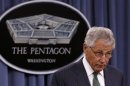 U.S. Defense Secretary Hagel and British Defense Secretary Hammond hold a joint news conference at the Pentagon in Washington