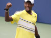 Donald Young reacts after winning his match against Juan Ignacio Chela of Argentina during the U.S. Open tennis tournament in New York, Sunday, Sept. 4, 2011. (AP Photo/Charlie Riedel)