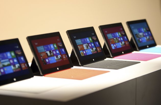 New Surface tablet computers by Microsoft are displayed at its unveiling in Los Angeles