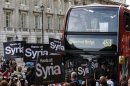 Protestors block Whitehall during a rally against the proposed attack on Syria in central London