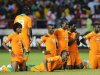 (L-R) Ivory Coast's Jean-Jacques Gosso,  captain Didier Drogba, Max Gradel, Souleman Bamba, Wilfried Bony, Siaka Tiane