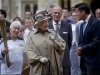 Britain's Queen Elizabeth II, second left, her husband Prince Philip, second right, London 2012 Chairman Sebastian Coe, right, and seventy four year-old Olympic torch bearer Gina Macgregor,  left, at Windsor Castle, Windsor, England Tuesday July 10, 2012. The London 2012 Olympic Games will start on July 27, 2012.   (AP Photo/Ben Stansall, Pool)