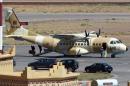 A military plane arrives at an airport in Ouarzazate, Morocco, on April 5, 2015 during the rescue operation for the Spanish cavers found in the High Atlas mountains