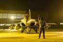 Photo distributed by French Military Audiovisual Service ECPAD shows Rafale fighter preparing for takeoff from Saint Dizier airbase in central France