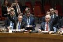 New Zealand's U.N. Ambassador Gerard van Bohemen, left, and Russia's ambassador to the U.N., Vitaly Churkin, raise their hands as they join other members of the Security Council at the United Nations headquarters on Saturday, Dec. 31, 2016, voting to pass a resolution supporting efforts by Russia and Turkey to end violence in Syria and jumpstart peace negotiations. (AP Photo/Craig Ruttle)