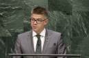 Gunnar Bragi Sveinsson, Minister for Foreign Affairs of Iceland, speaks during the 69th session of the United Nations General Assembly at U.N. headquarters, Monday, Sept. 29, 2014. (AP Photo/Seth Wenig)