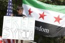 A young protester demonstrates in Chicago in opposition to the Syrian regime