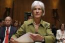 U.S. Secretary of Health and Human Services Sebelius prepares prior to testifying before the Senate Finance Committee hearing on the President's budget proposal for FY2015, on Capitol Hill in Washington
