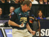 In this photo released by the PBA LLC and taken Sunday, Feb. 26, 2012, bowler Pete Weber celebrates a strike late in the game against Mike Fagan in the finals of the US Open bowling championship at Brunswick Zone-Carolier in North Brunswick, N.J. Weber threw a strike on his final ball to win 215-214, for a record fifth U.S. Open title. He surpassed the record of his father, Dick Weber and his father’s close friend Don Carter, who both won four times. (AP Photo/PBA LLC)