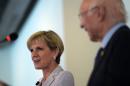 Australian Minister for Foreign Affairs Julie Bishop (L) speaks during a joint press conference with Pakistan's National Security Advisor Sartaj Aziz at the Foreign Ministry in Islamabad on May 6, 2015