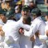 South Africa's Smith celebrates wicket of Australia's Wade during fourth day's play of third test cricket match in Perth