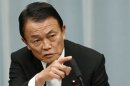 Japan's Finance Minister Taro Aso speaks at a news conference in Tokyo