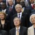 Germany's Schaeuble, Swiss Widmer-Schlumpf, China's Zhou Xiaochuan, Russia's Ignatyev, IMF Managing Director Lagarde, and India's Chidambaram take their places for an IMF governors group photo in Washington