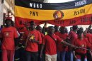 Members of the National Union of Mineworkers take part in a strike in Johannesburg