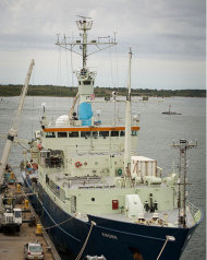 The Woods Hole Oceanographic Institution's research vessel Knorr docked before its scheduled departure on Sept. 6 to study salinity in the mid-Atlantic ocean.