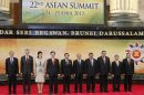 Leaders of ASEAN pose for a group photo during the ASEAN Summit in Bandar Seri Begawan