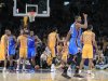 Thunder forward Kevin Durant celebrates his three-point shot to defeat the Los Angeles Lakers