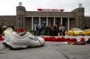 File picture of a pair of shoes, belonging to a street vendor who was selling Turkish traditional bagel or simit, at the October 10 bombing scene during a commemoration for the victims, in Ankara