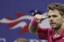 Stan Wawrinka, of Switzerland, reacts after a point to Novak Djokovic, of Serbia, during the men's singles final of the U.S. Open tennis tournament, Sunday, Sept. 11, 2016, in New York. (AP Photo/Darron Cummings)