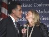 Republican presidential candidate former Massachusetts Gov. Mitt Romney shares the podium with his wife Ann before addressing the Republican Leadership Conference on Mackinac Island, Mich., Saturday, Sept. 24, 2011. (AP Photo/Carlos Osorio)