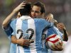 Argentina's Higuain celebrates with Lavezzi and Messi after he scored a goal against Peru during their 2014 World Cup qualifying soccer match in Lima