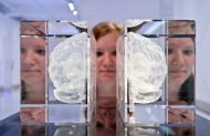 Mulher observa obra "Minha alma" na exposição "Imagens da mente" na Alemanha, em julho de 2011.