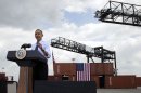 President Barack Obama speaks at the Port of Tampa in Tampa, Fla., ,Friday, April 13, 2012, about trade with Latin America before heading to Colombia for the Summit of the Americas. (AP Photo/Carolyn Kaster)