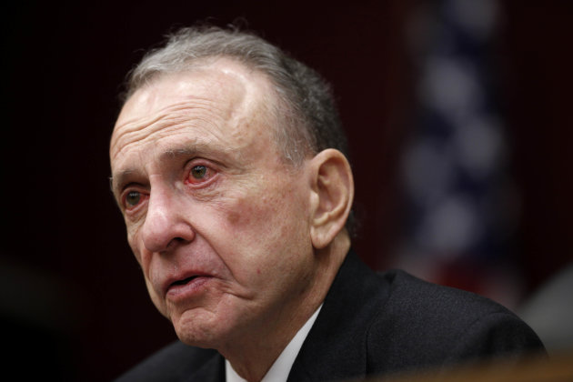 FILE - In this Monday, March 29, 2010, file photo, Sen. Arlen Specter, D-Pa., leads a Senate field hearing, in Philadelphia. Former U.S. Sen. Arlen Specter, longtime Senate moderate and architect of one-bullet theory in JFK death, died Sunday, Oct. 14, 2012. He was 82. (AP Photo/Matt Rourke, File)