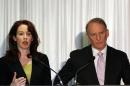 Former US diplomat Richard Haass (R) and co-chair Meghan O'Sullivan give a press conference at the Stormont hotel in Belfast, Northern Ireland on December 31, 2013