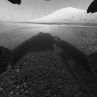 NASA's Mars rover Curiosity snapped this picture of Mount Sharp with its front Hazard Avoidance camera, or Hazcam. The photo was released by NASA on Aug. 6, 2012.