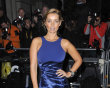 Celebrity fashion: Following in Penelope Cruz’s footsteps, Louise Redknapp donned the same navy blue optical illusion dress for an event.