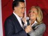 Ann Romney, wife of Republican presidential candidate, former Massachusetts Gov. Mitt Romney, wipes lipstick off his face after kissing him at a campaign rally in Zanesville, Ohio, Monday, March 5, 2012. (AP Photo/Gerald Herbert)