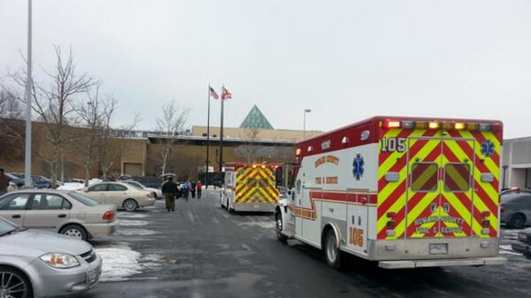 Emergency vehicles are seen at mall in Columbia