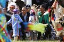 U.S. President Barack Obama and first lady, Michelle Obama, attend the Cannon Ball Flag Day celebration in North Dakota