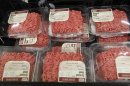 Packs of ground beef are seen in a crate at the Fresh & Easy Neighborhood Market meat processing facility in Riverside