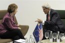 U.S. Secretary of State John Kerry meets with European Union High Representative Catherine Ashton in Vilnius