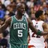 Celtics' Garnett celebrates against the Raptors during their NBA basketball game in Toronto