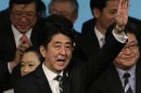 Japan's PM Abe waves during the ruling LDP annual convention in Tokyo
