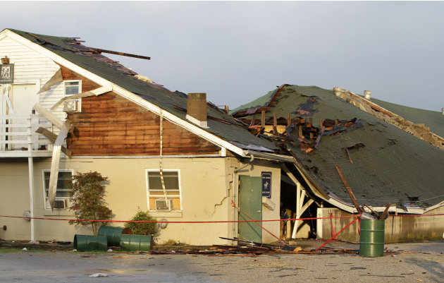 Part of Barn 23 used by trainer Steve Margolis was severley damaged by the possible tornado that struck Churchill Downs in Louisville, Ky., Wednesday night.   Margolis said Thursday that no horses wer
