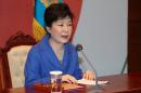 South Korean President Park Geun-hye speaks during an emergency cabinet meeting at the Presidential Blue House in Seoul
