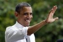 President Barack Obama waves to the crowd at a campaign event at Eden Park's Seasongood Pavilion, Monday, Sept. 17, 2012, in Cincinnati, Ohio. (AP Photo/Carolyn Kaster)