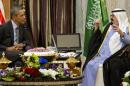 US President Barack Obama holds talks with Saudi King Abdullah at Rawdat Khurayim, the monarch's desert camp 60 miles (35 miles) northeast of Riyadh, on March 28, 2014