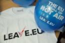 Branded merchandise is seen in the office of pro-Brexit group pressure group "Leave.eu" in London, Britain