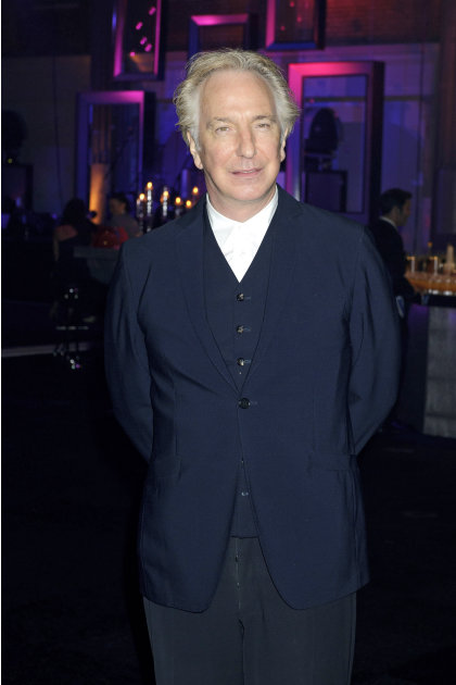 British actor Alan Rickman arrives for the after show party for Harry Potter and The Deathly Hallows: Part 2, Thursday, July 7, 2011 in London. (AP Photo/Jonathan Short)