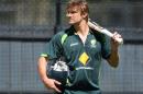 Australian batsman Shane Watson waits to bat in the nets during training on the eve of the second cricket Test match against England, in Adelaide on December 4, 2013