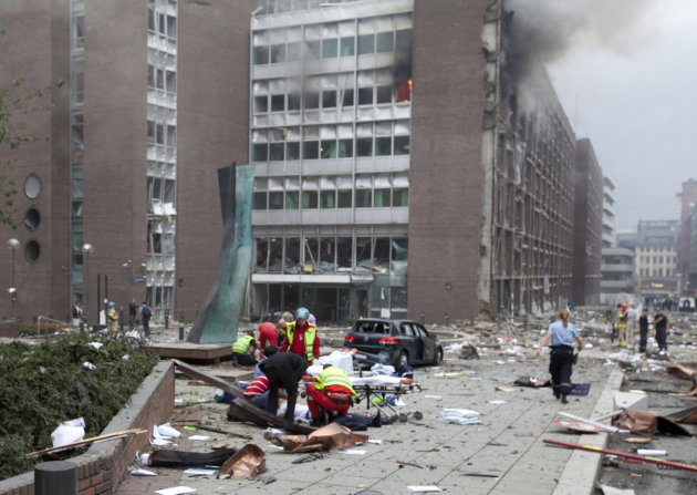 The scene after an explosion in Oslo, Norway, Friday July 22, 2011. A loud explosion shattered windows Friday at the government headquarters in Oslo which includes the prime minister's office, inj