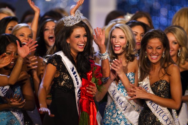 Miss Wisconsin Laura Kaeppeler reacts after being crowned Miss America Saturday Jan. 14, 2012 at The Planet Hollywood Resort & Casino in Las Vegas. (AP Photo/Eric Jamison)